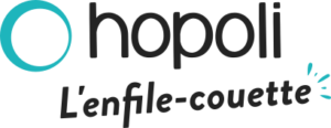Logo Hopoli et slogan "l'enfile-couette"